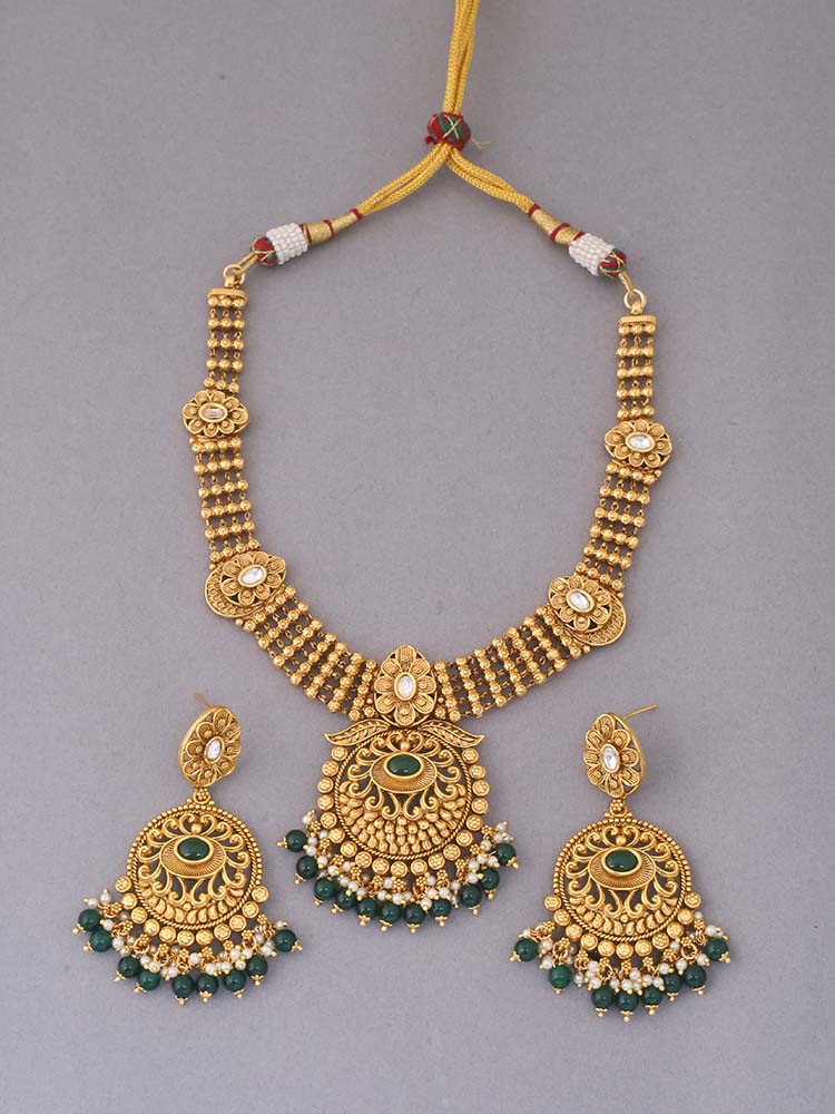 Emerald Tulsi Temple Jewellery Set