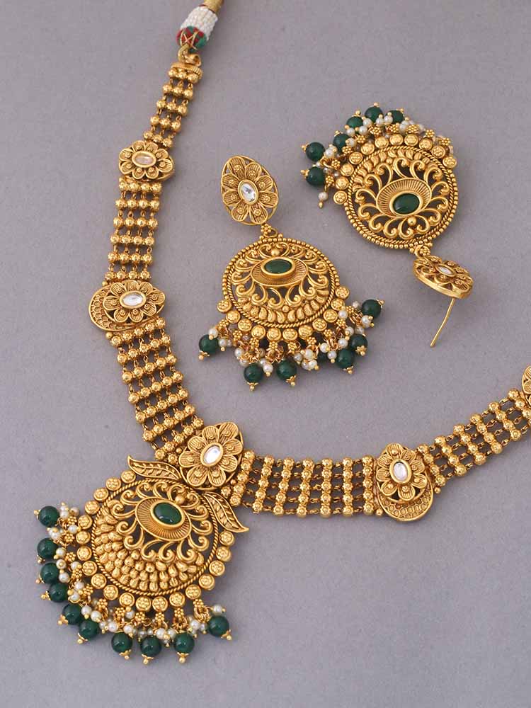 Emerald Tulsi Temple Jewellery Set