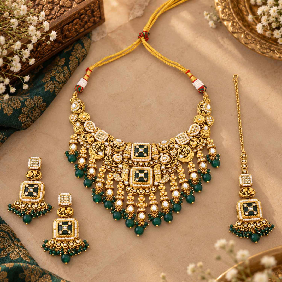 Emerald Tvesha Kundan Jewellery Set - New Arrival