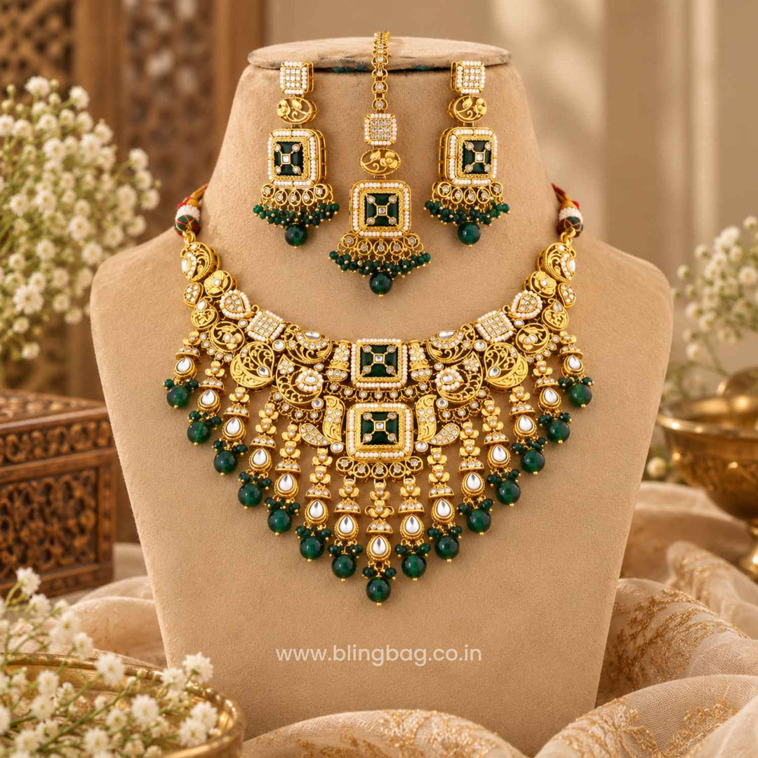 Emerald Tvesha Kundan Jewellery Set - New Arrival