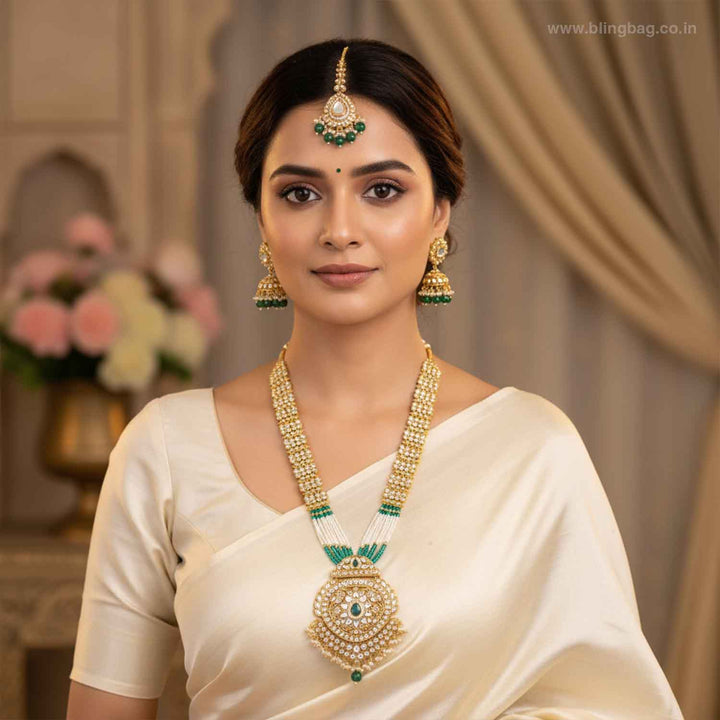 Emerald Ujala Kundan Jewellery Set