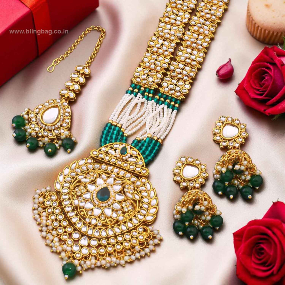 Emerald Ujala Kundan Jewellery Set