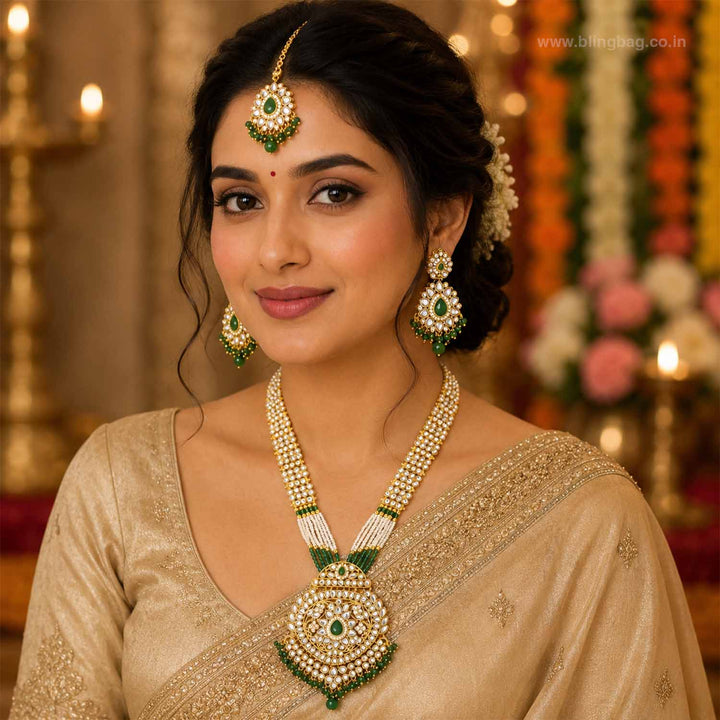 Emerald Ujala Kundan Jewellery Set
