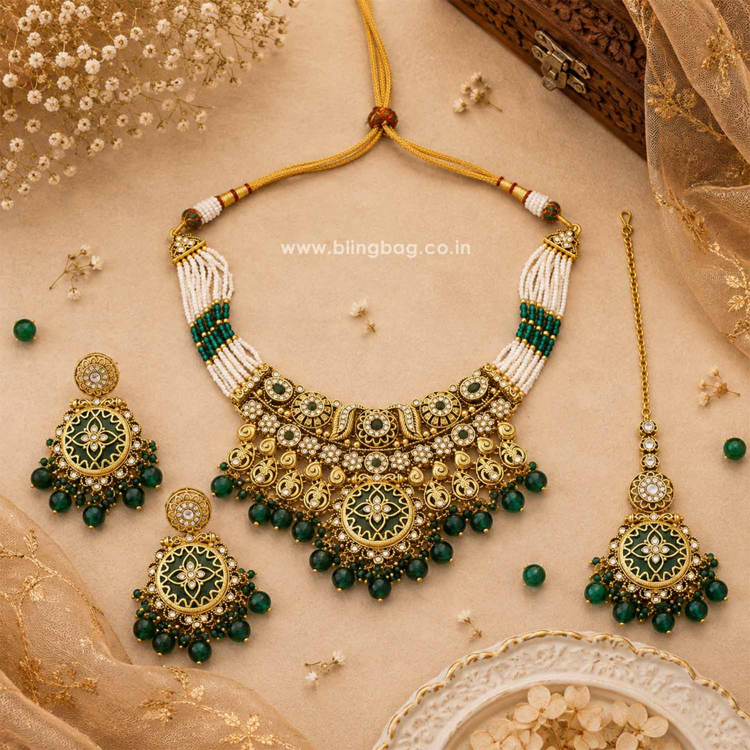 Emerald Umasha Kundan Jewellery Set
