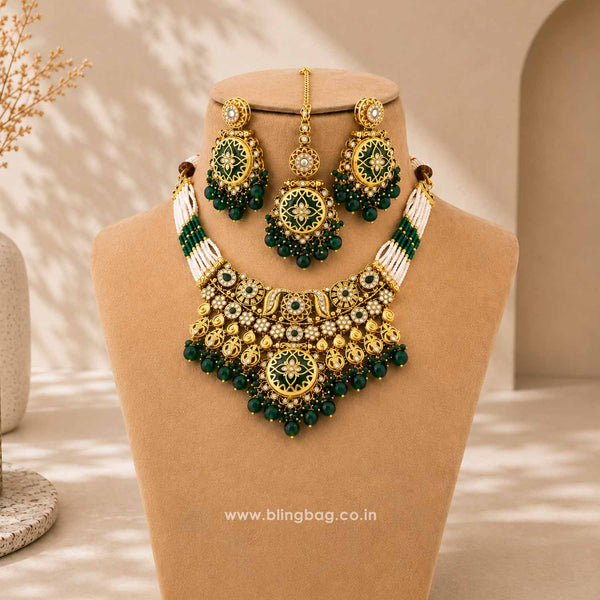 Emerald Umasha Kundan Jewellery Set
