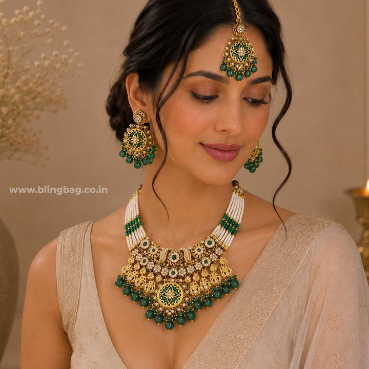 Emerald Umasha Kundan Jewellery Set