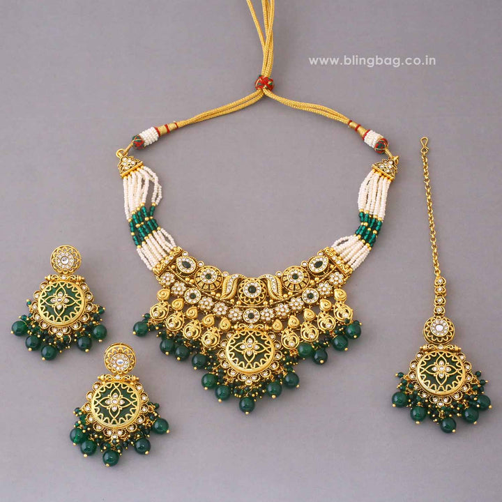 Emerald Umasha Kundan Jewellery Set