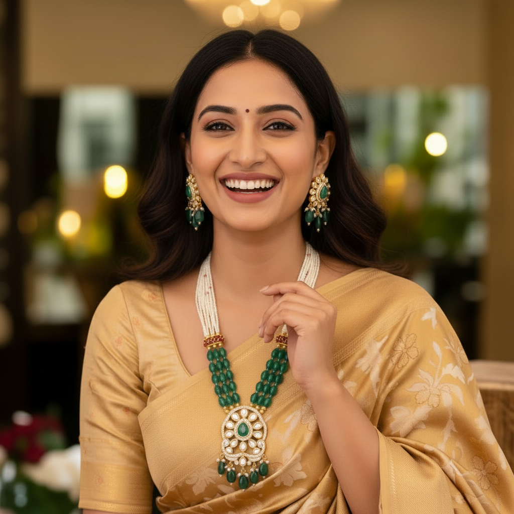 Emerald Vaani Kundan Jewellery Set - EOSS