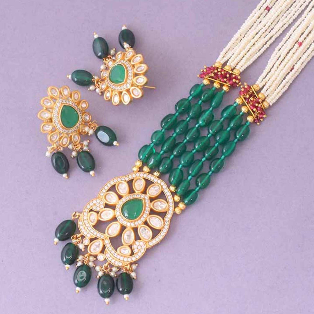 Emerald Vaani Kundan Jewellery Set - EOSS
