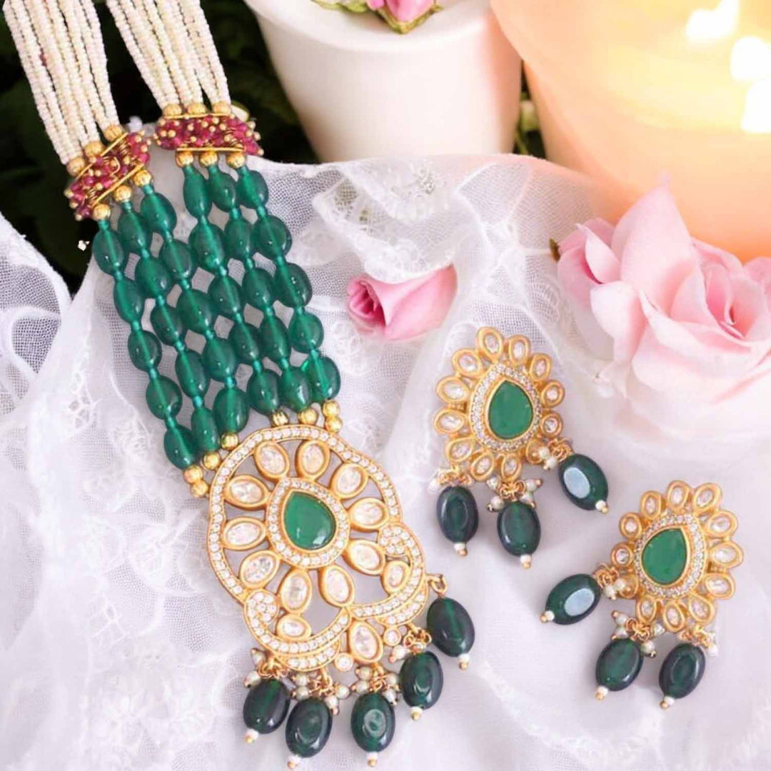 Emerald Vaani Kundan Jewellery Set - EOSS