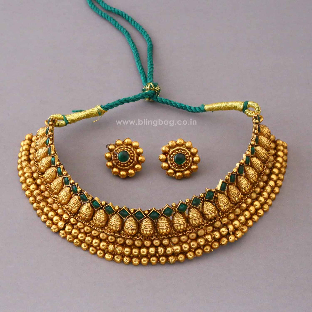 Emerald Vaidehi Antique Jewellery Set- New Arrival