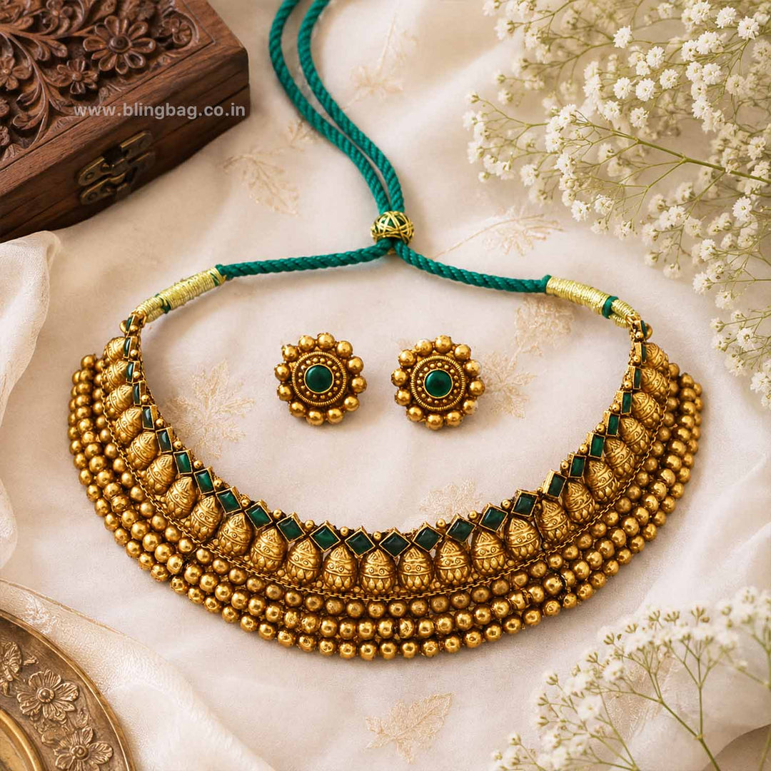 Emerald Vaidehi Antique Jewellery Set- New Arrival