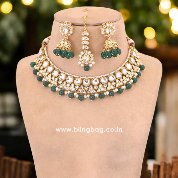 Emerald Varshi Kundan Jewellery Set