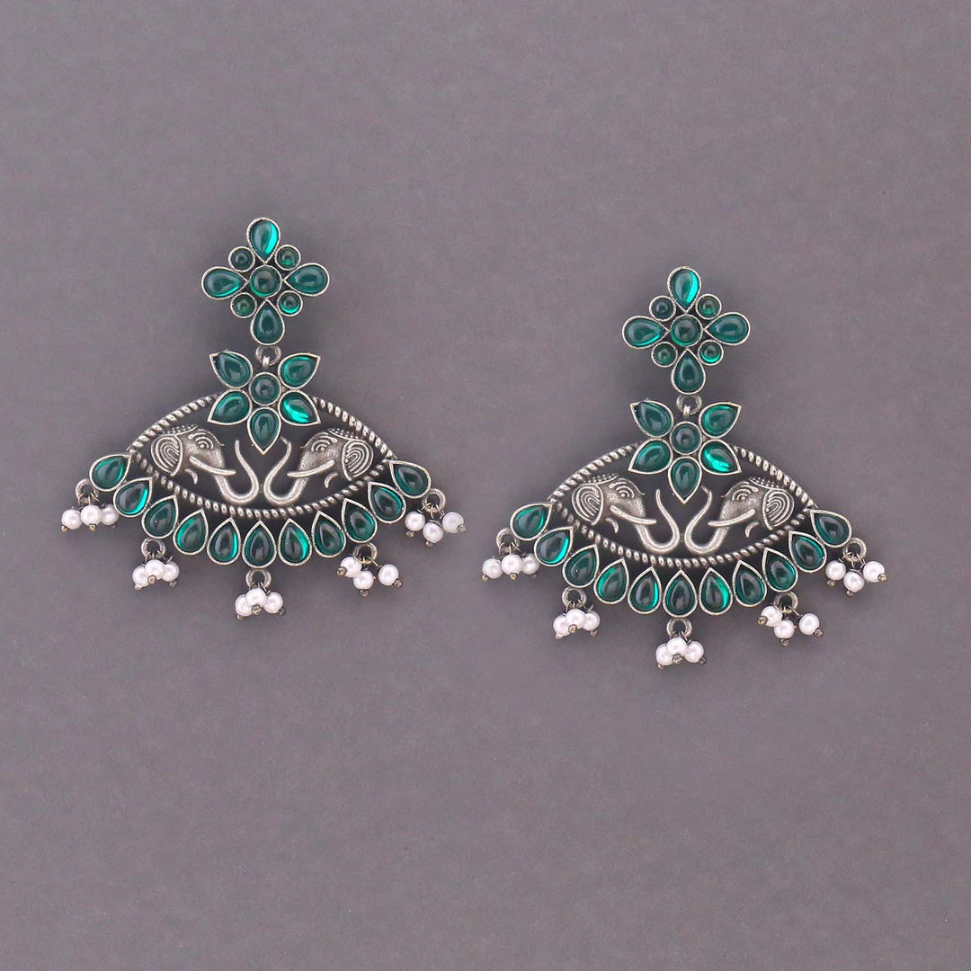 Emerald Vidya Oxidised Danglers