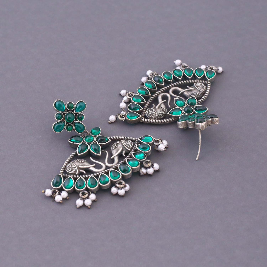 Emerald Vidya Oxidised Danglers