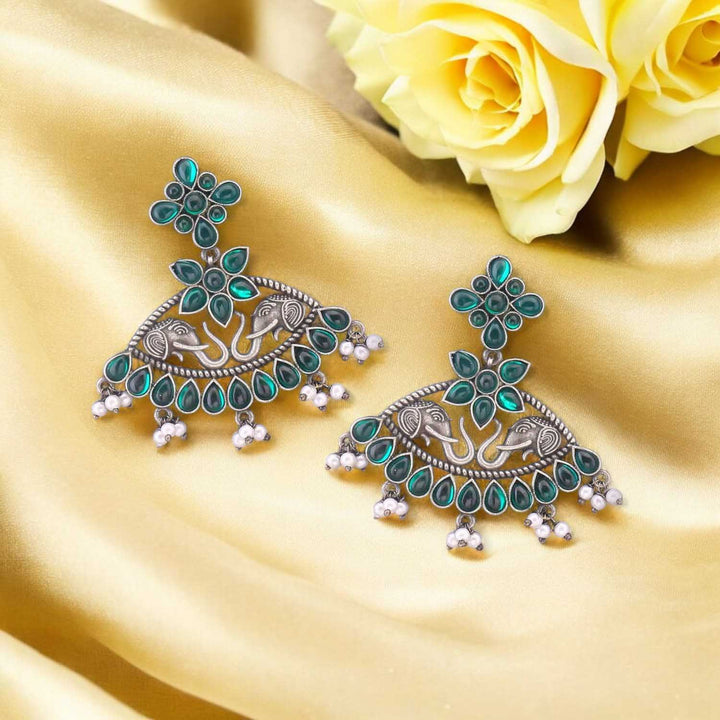 Emerald Vidya Oxidised Danglers