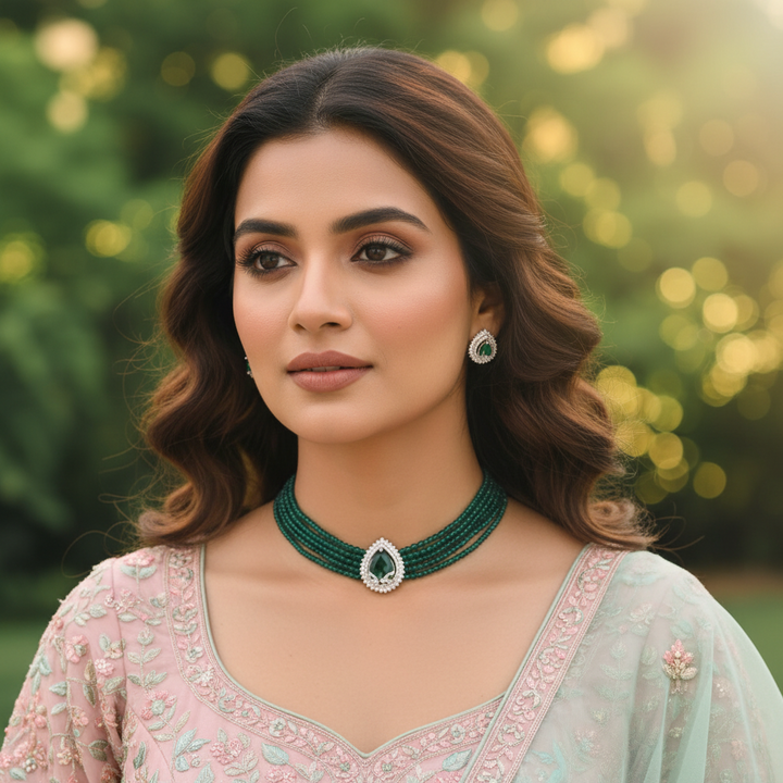 Emerald Wahenoor Zirconia Jewellery Set