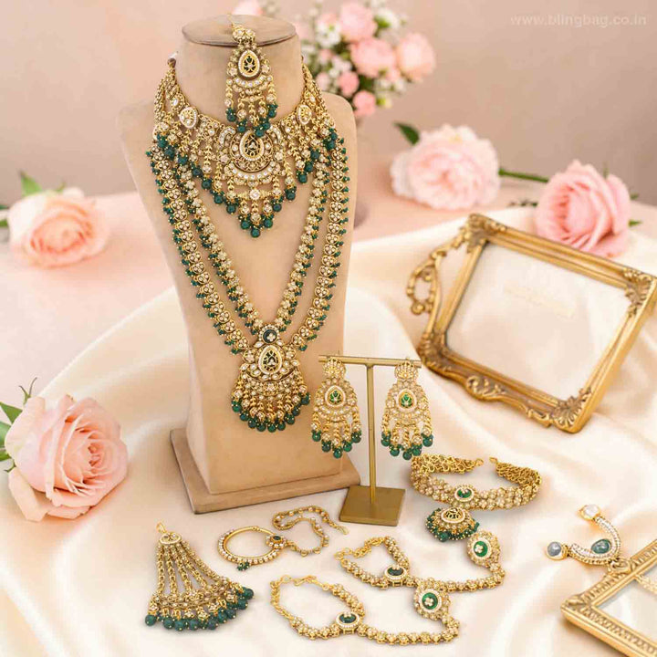 Emerald Yagna Kundan Bridal Jewellery Set