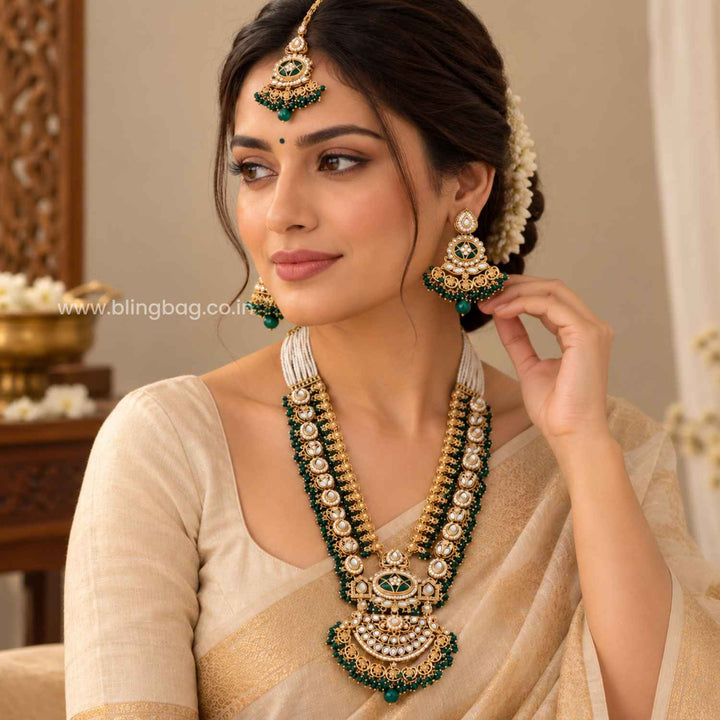 Emerald Yuvanya Kundan Jewellery Set - New Arrival