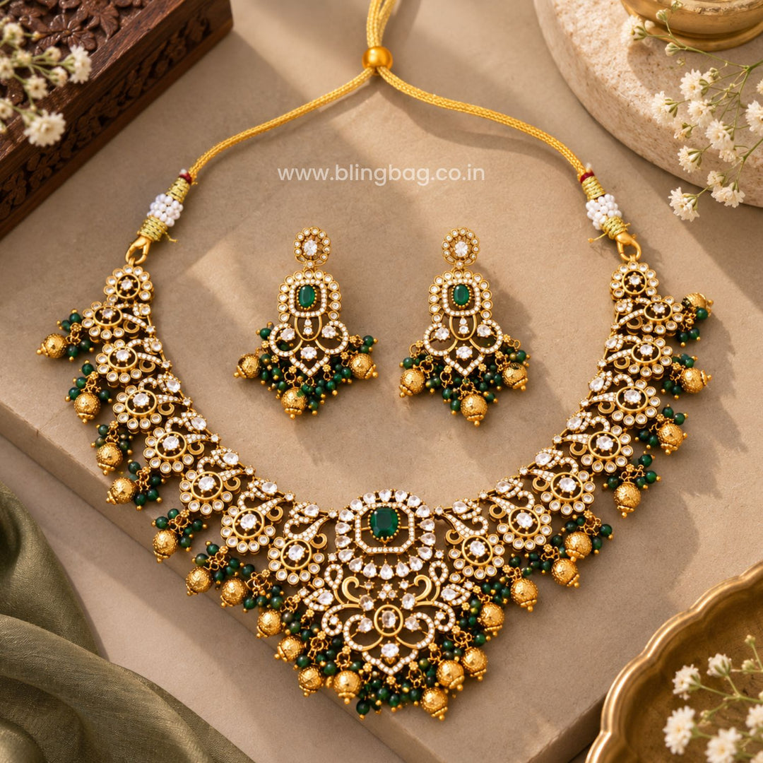 Emerald Zayara Antique Jewellery Set- New Arrival