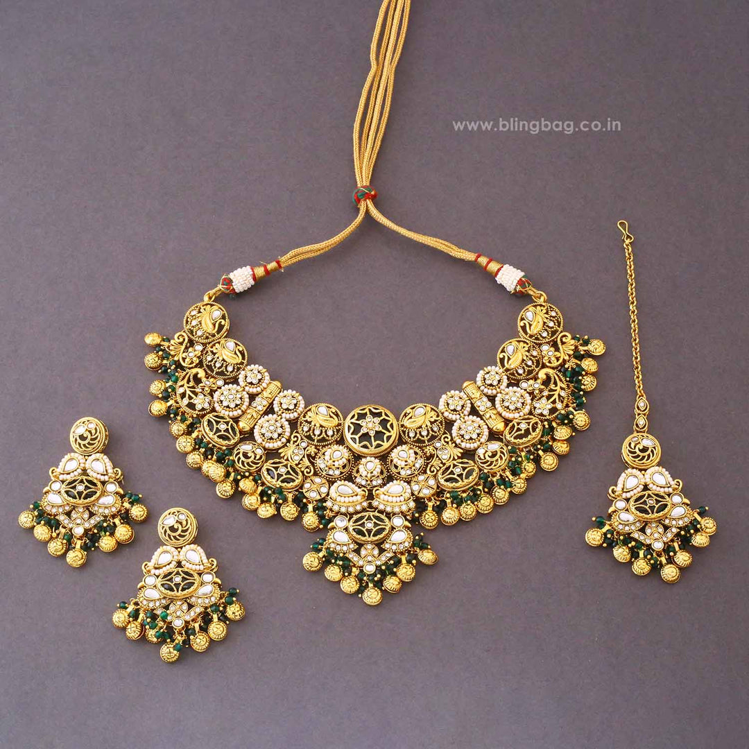 Emerald Zayra Kundan Jewellery Set - New Arrival
