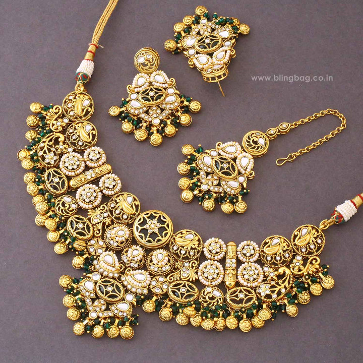 Emerald Zayra Kundan Jewellery Set - New Arrival