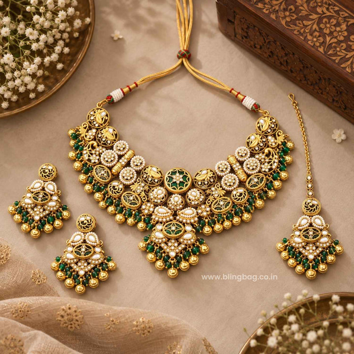 Emerald Zayra Kundan Jewellery Set - New Arrival