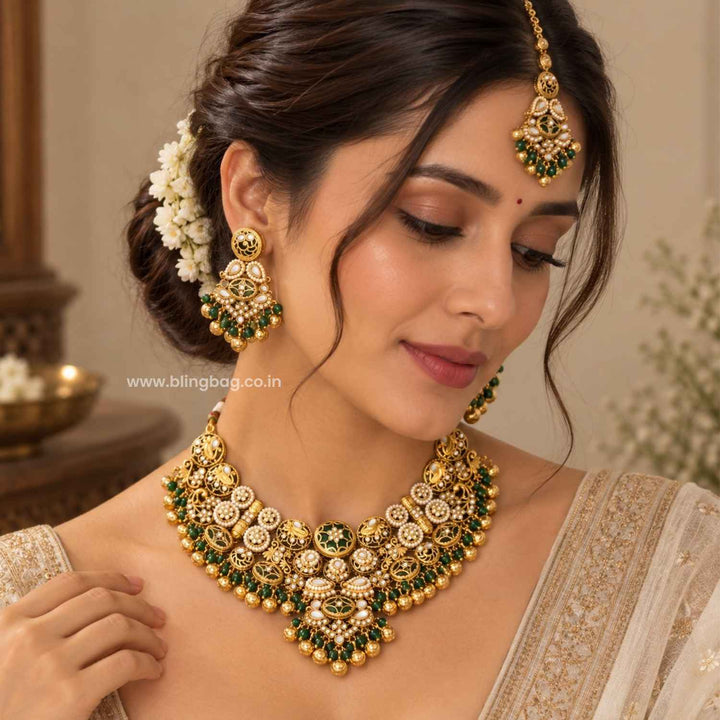 Emerald Zayra Kundan Jewellery Set - New Arrival