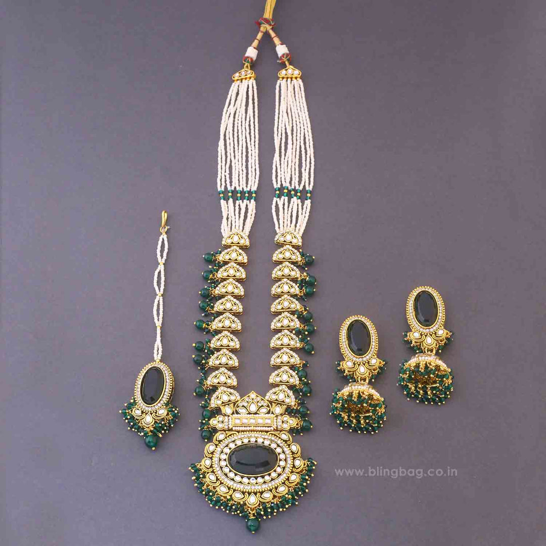 Emerald Ziya Kundan Jewellery Set
