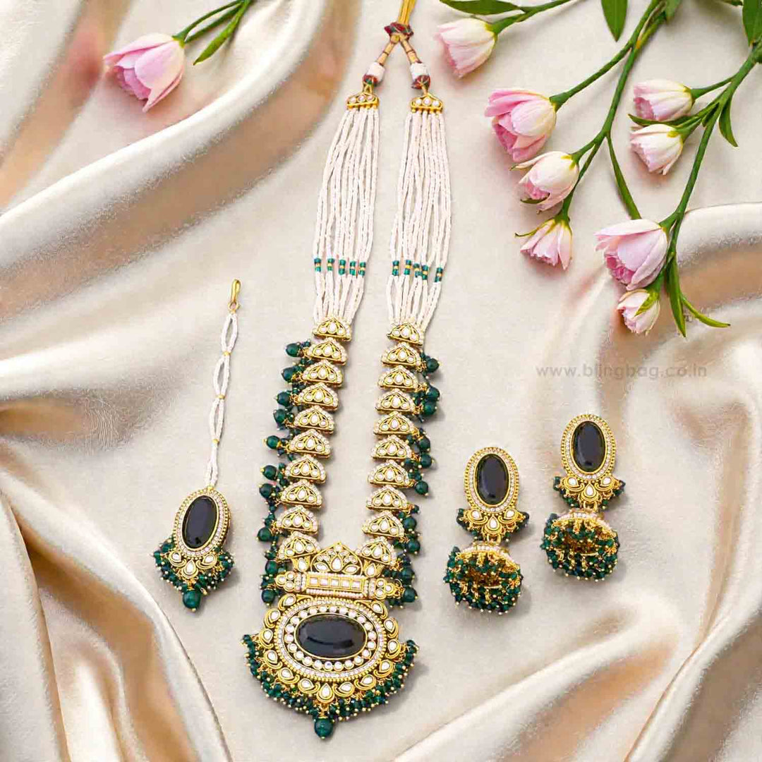 Emerald Ziya Kundan Jewellery Set