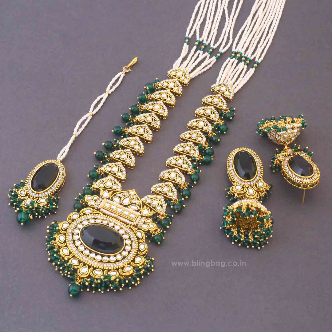 Emerald Ziya Kundan Jewellery Set
