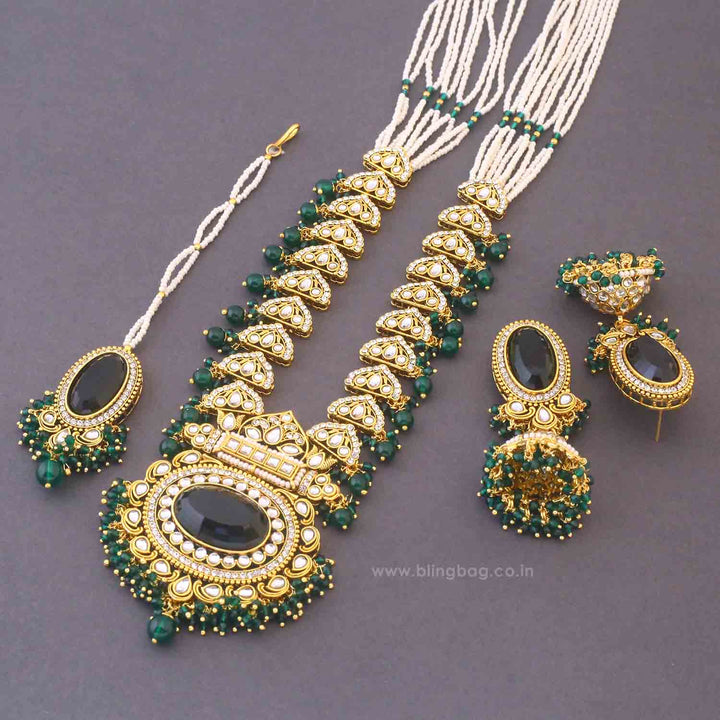 Emerald Ziya Kundan Jewellery Set