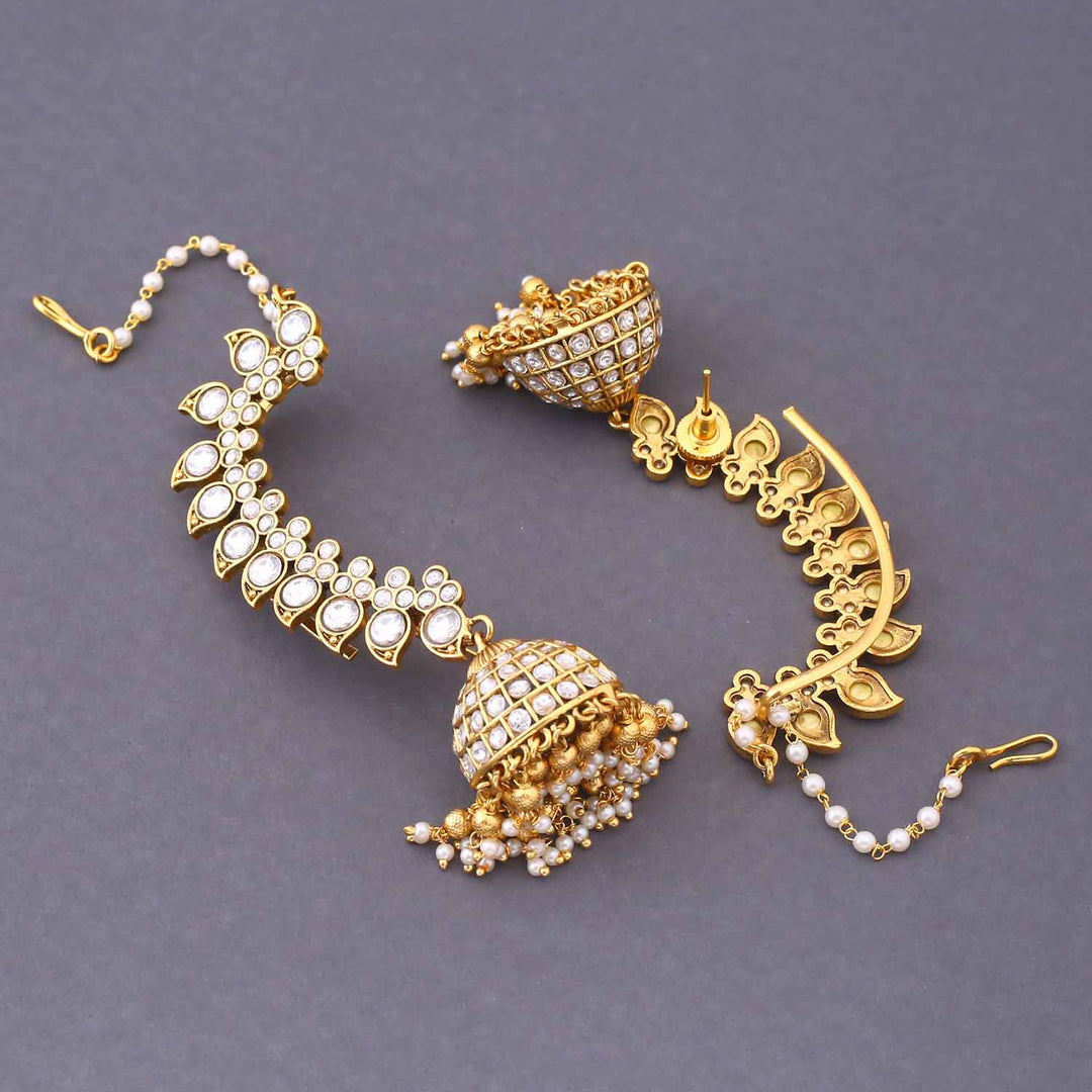 Golden Abeeha Ear Cuff Jhumkis