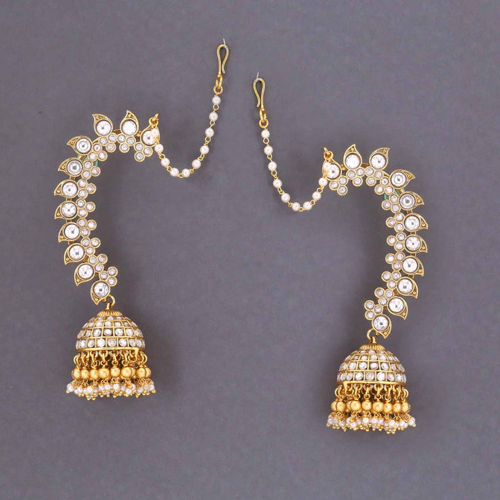 Golden Abeeha Ear Cuff Jhumkis