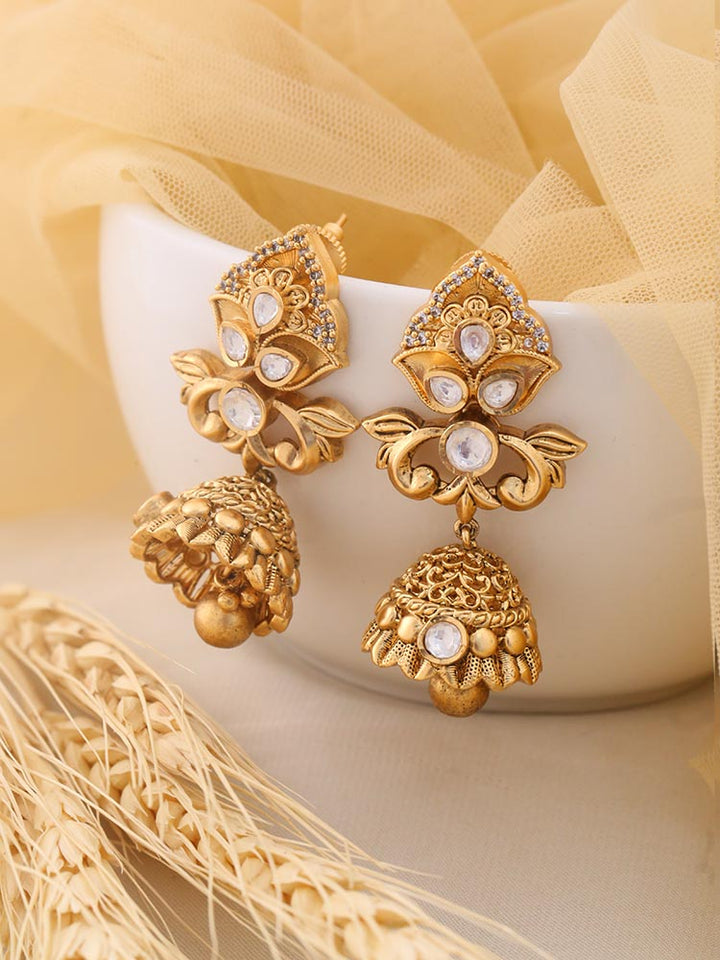 Golden Adhira Temple Jhumkis