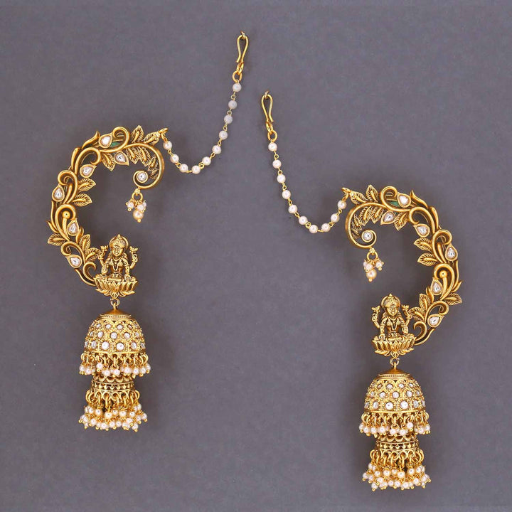 Golden Ajooni Ear Cuff Jhumkis