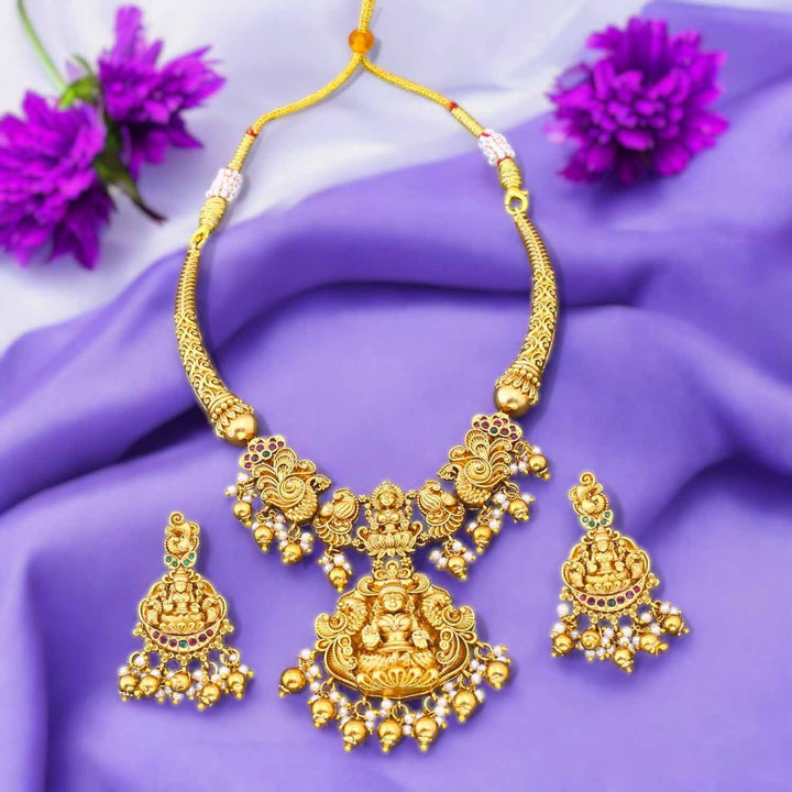 Golden Ambika Hasli Temple Jewellery Set - New Arrival