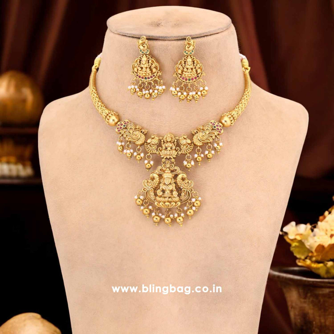 Golden Ambika Hasli Temple Jewellery Set - New Arrival