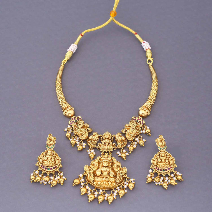 Golden Ambika Hasli Temple Jewellery Set - New Arrival