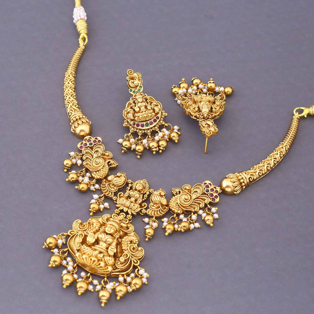 Golden Ambika Hasli Temple Jewellery Set - New Arrival