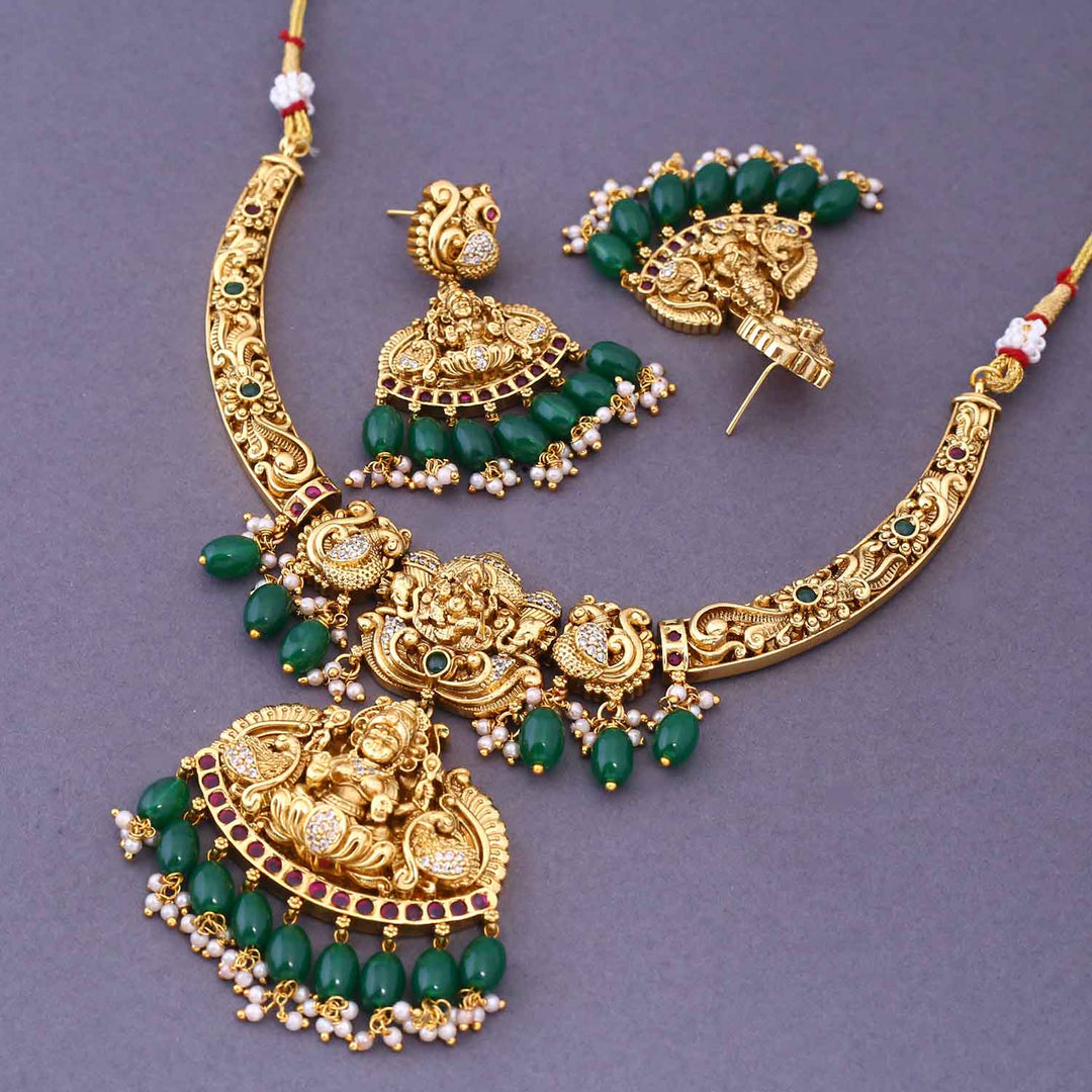 Emerald Ambikay Hasli Temple Jewellery Set- New Arrival