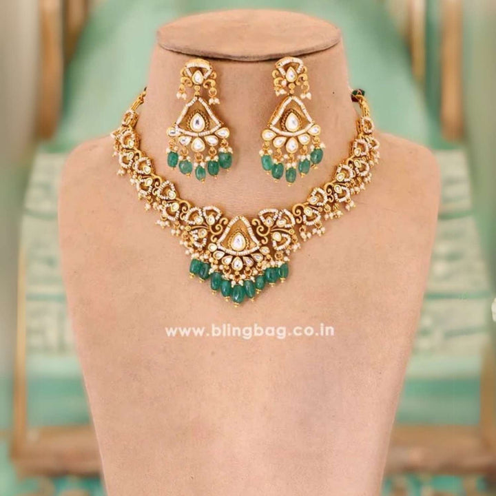 Golden Anarkali Antique Jewellery Set