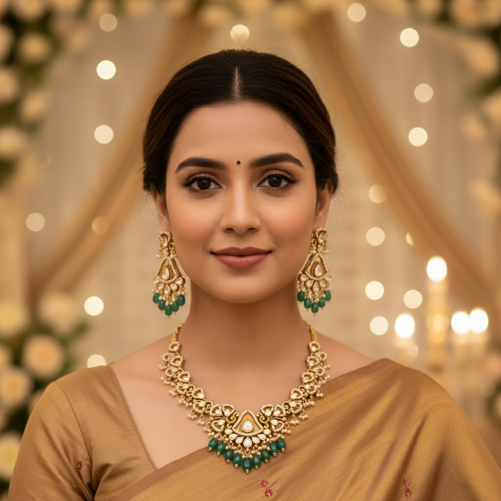 Golden Anarkali Antique Jewellery Set