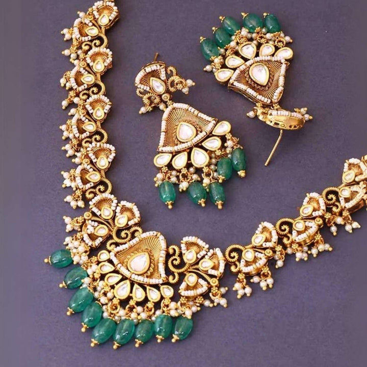 Golden Anarkali Antique Jewellery Set