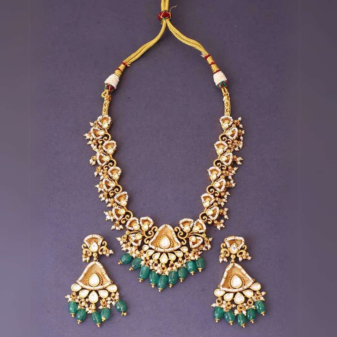 Golden Anarkali Antique Jewellery Set