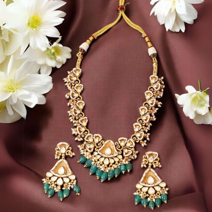 Golden Anarkali Antique Jewellery Set