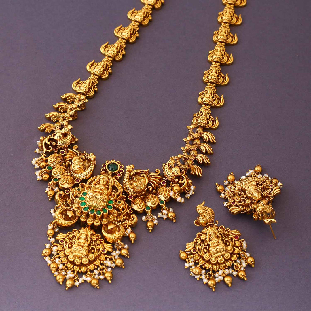 Golden Anjika 3D Effect Temple Jewellery Set- New Arrival