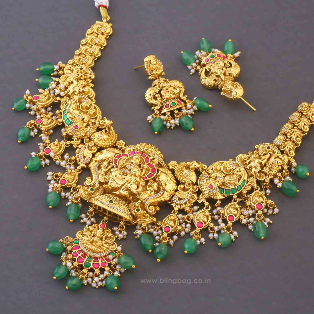Golden Annapurnaya Temple Jewellery Set - New Arrival