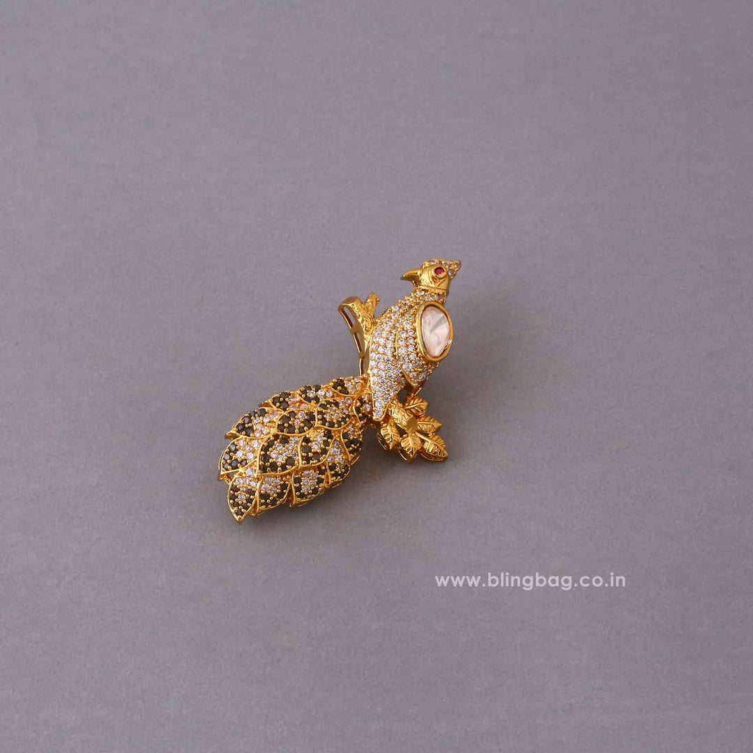 Golden Aura Peacock Brooch