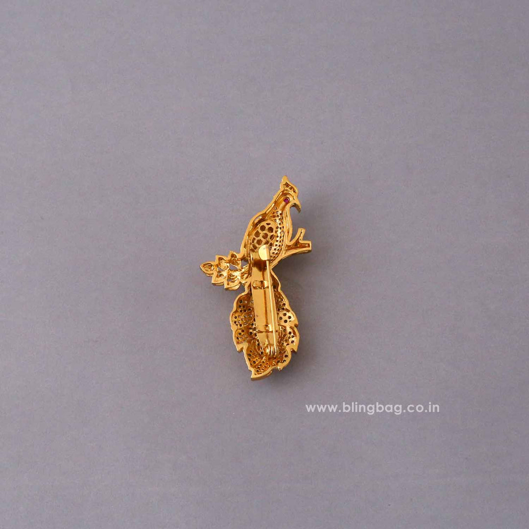 Golden Aura Peacock Brooch